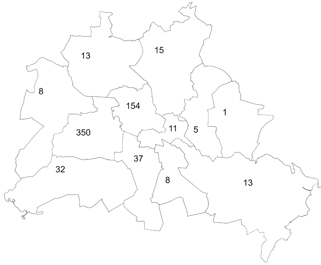 Verteilung die Geschäftssitze der Notar:innen über die Berliner Bezirke