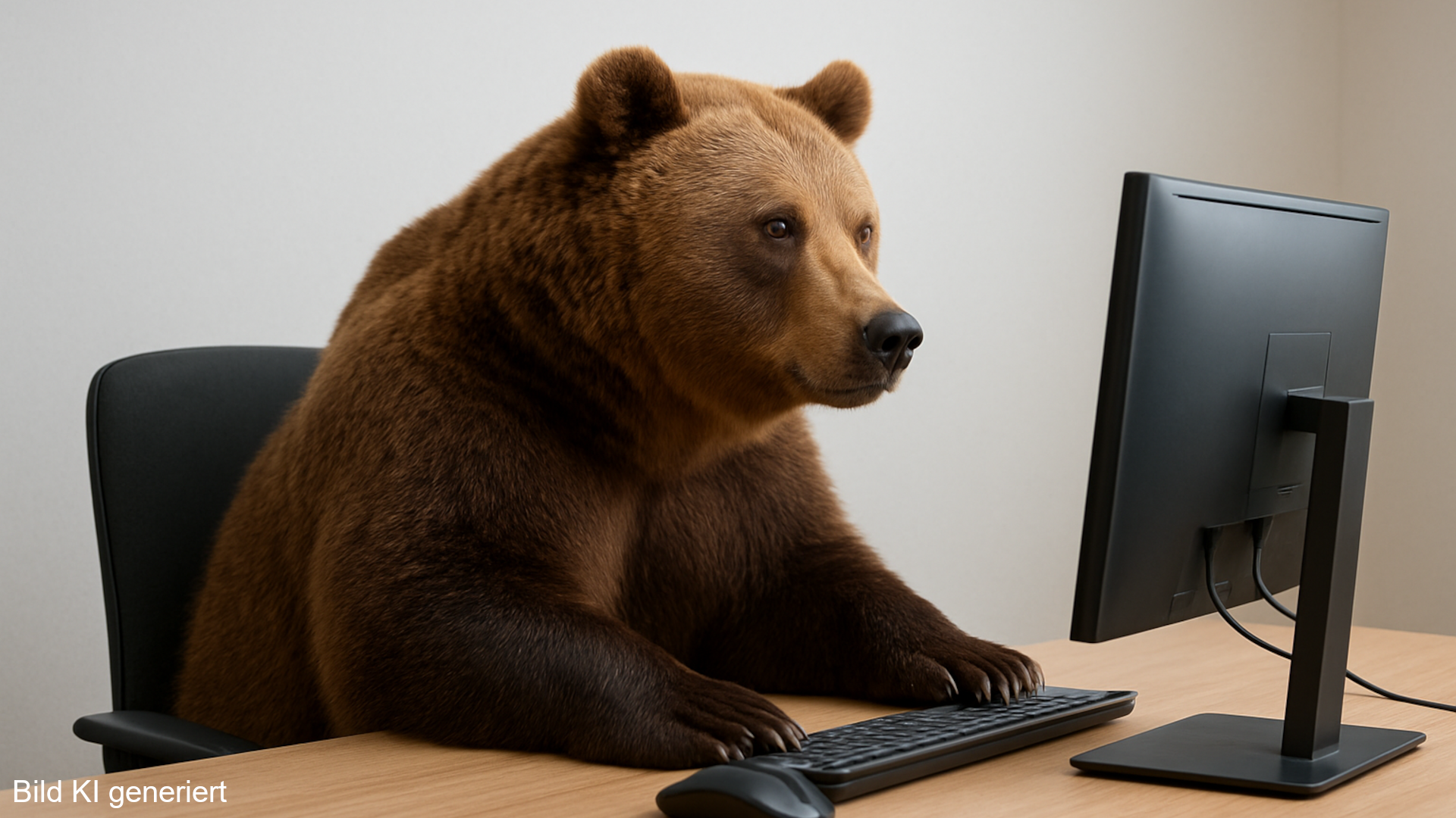 KI-generiertes Bild eines Bären an einem Computer als Symbol für BärGPT